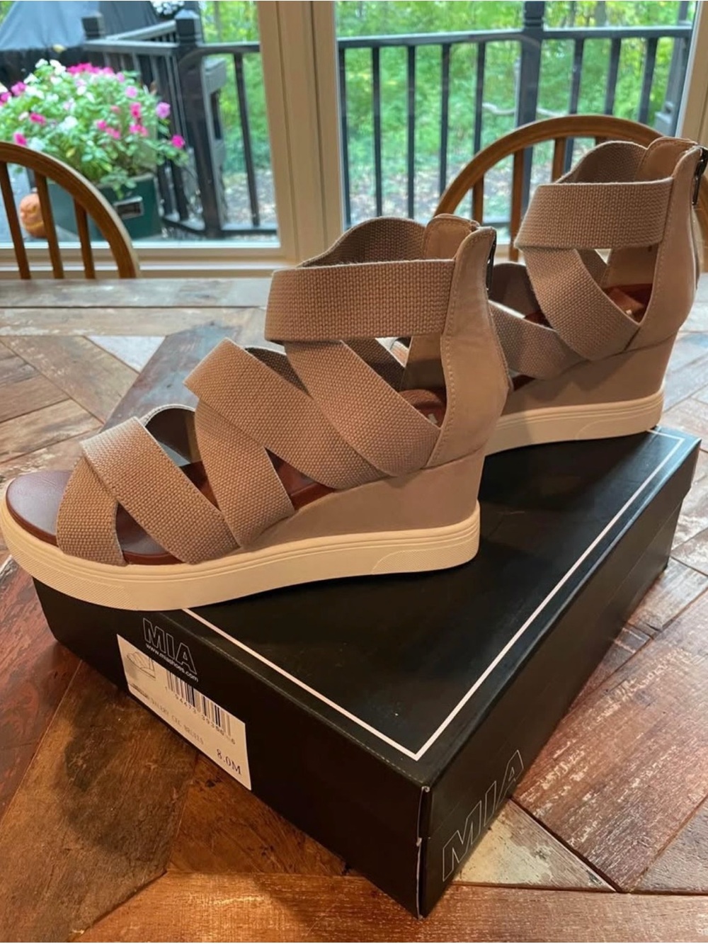 MIA Taupe Elastic-Strap Wedge Sandals